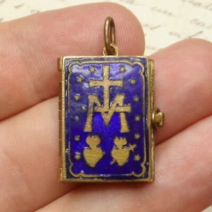 Life of Jesus and St Mary. Enamel Medal. Antique Religious Book Photo Pendant. - Picture 1 of 10