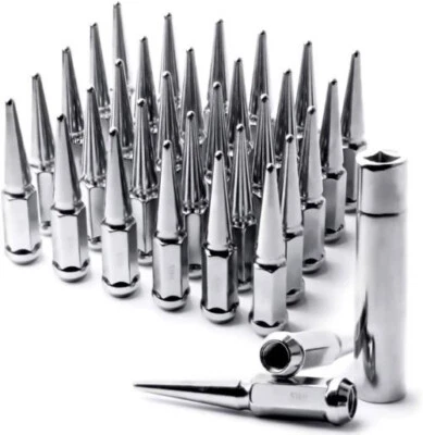 24 Chrome Spike Lug Nuts 14x2 Fits Lincoln Navigator Mark LT Trucks +Security Ke - Image 1 of 4