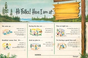 1960 Vintage Giant Postcard Hi, Folks! Camping Fill In The Blanks Humor Card - Picture 1 of 2