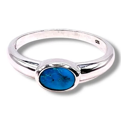 Anillo para pulgar apilable azul turquesa ovalado de plata de ley 925 talla 10 Foto 1 de 4