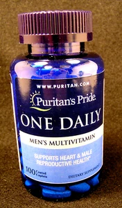 PURITAN'S PRIDE ONE DAILY MEN'S MULTIVITAMIN-100 COATED CAPLETS -NEW, NEVER OPEN - Picture 1 of 3