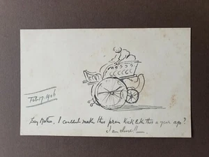 William Cave Day penna e inchiostro disegno cartolina personale Pram 1906 - Foto 1 di 2