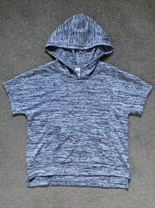 Athleta Girl Size S/7 Gray Short Sleeve Hooded Stretch Shirt - Picture 1 of 6