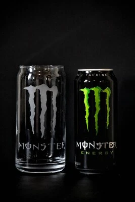 Custom Glass Cans with Popular Energy Drink Logos Handmade, Custom Etching - Image 1 of 4