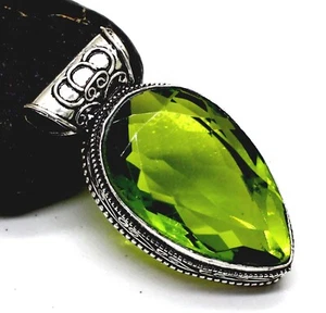 Green Peridot Gemstone Vintage Pendant 925 Sterling Silver Jewelry Pendant 2" - Picture 1 of 2