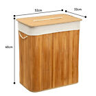 Large Bamboo Laundry Basket with Lid Foldable Washing Clothes Storage Hamper Bin