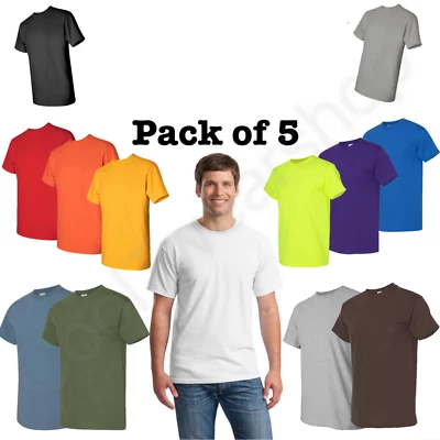 Bulk Lot Gildan Men Heavy Cotton Plain Short Sleeves T-Shirt 5000 (Pack Of 5) - Image 1 of 2