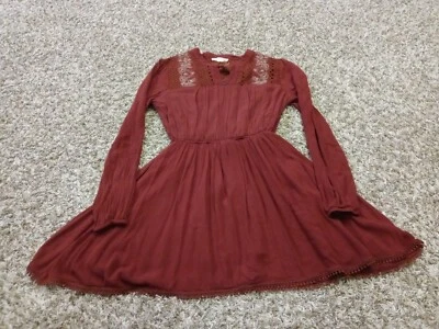 Double Zero Womens Dress Size L Red Burgundy A Line Knee Length V Neck Long Slv - Image 1 of 4