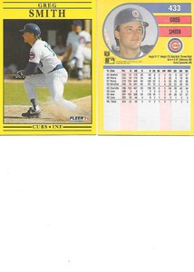 Greg Smith 1991 Fleer  Baseball Card, #433 Chicago Cubs lot of 2
