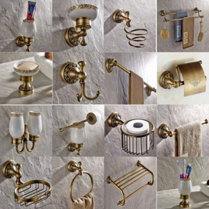Antique Brass Carved Bathroom Accessories Set Bath Hardware Towel Bar sset007 - Picture 1 of 46