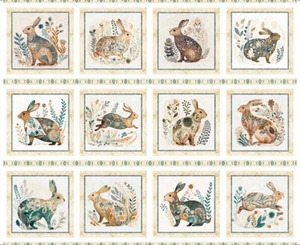Cotton Tails Rabbit Picture Patches Decorative Bunny 36x44 Cotton Fabric Panel - Picture 1 of 1