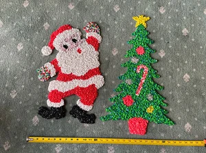 Vintage Melted Popcorn Plastic Christmas Tree Santa Claus Wall Window - Picture 1 of 6