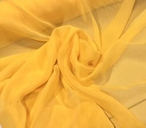 YELLOW 100% Silk Chiffon Fabric 45” Width Sold By The Yard - Picture 1 of 2
