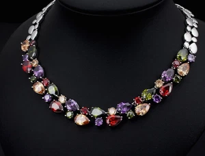18k White Gold Filled Necklace made w Swarovski Crystal Multicolor Gemstone - Picture 1 of 12