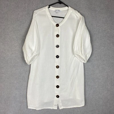 Camisa Falda Sabo Mujer Pequeña Blanca Texturizada Tela Abotonada Manga Abullonada Viaje Foto 1 de 4