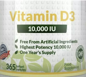 Vitamin D3 10000iu High Strength 365 Soft Gel capsules Vitamin D 10,000iu Vit d3