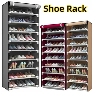 Shoe Rack 10 Layers 9 Shelf Shoes Standing Cabinet Storage Organizer Dustproof - Picture 1 of 17