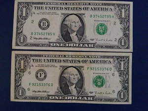 Two 1995 1 Dollar Web Note Atlanta Georgia 92153376 1-10 & New York 37452785 6-8 - Picture 1 of 8
