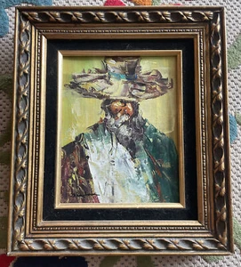 Quadro olio Blay Loric ritratto rabbino ebreo incorniciato firmato vintage arte ebraica - Foto 1 di 10