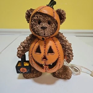 Teddybär Kürbis Halloween Licht Lampe Dekoration 9" Trick or Treat Harz funktioniert - Bild 1 von 7