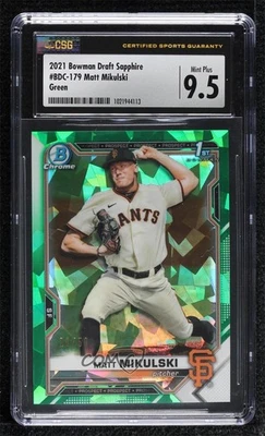 2021 Bowman Chrome Draft Sapphire Edition Green /50 Matt Mikulski CSG 9.5 - Image 1 of 2