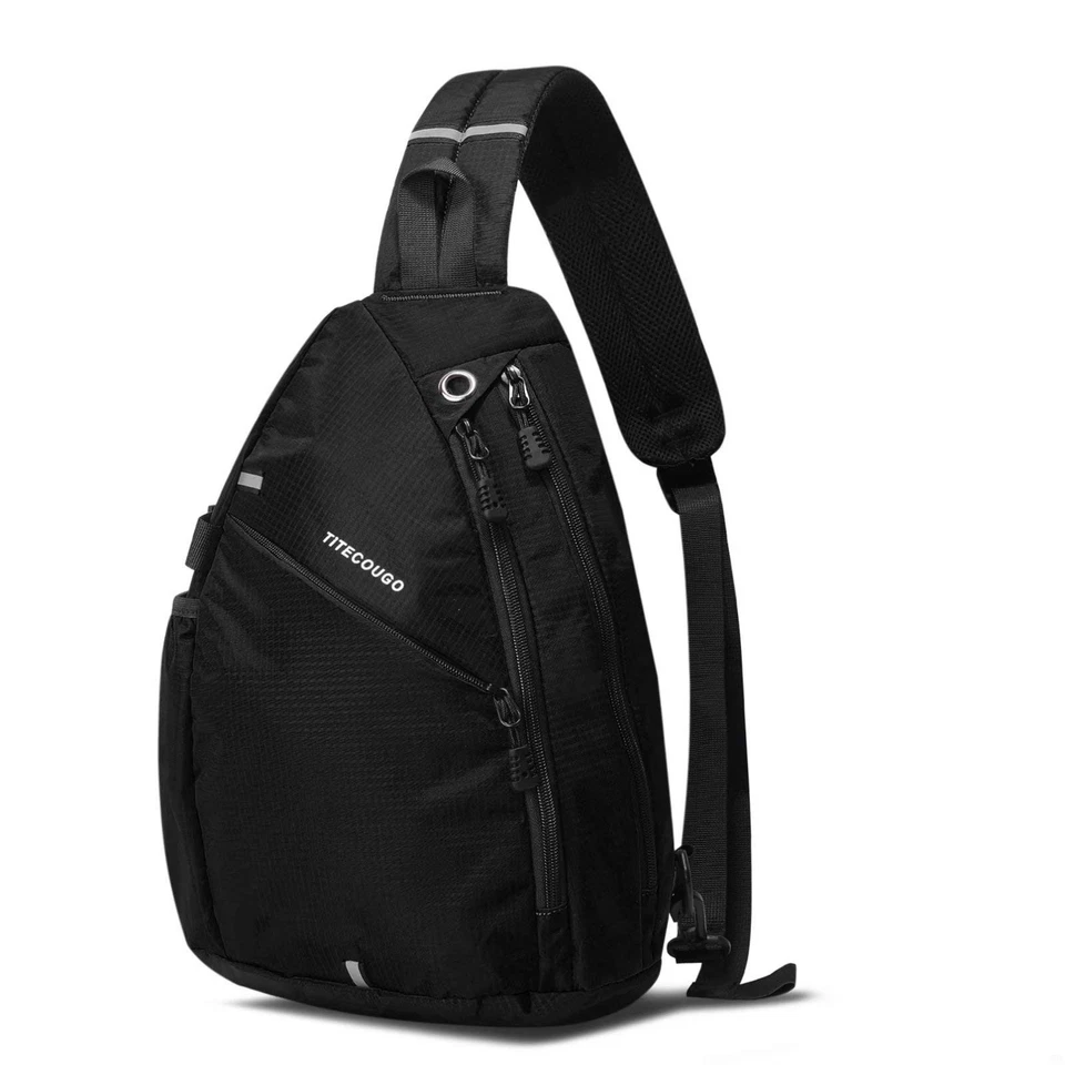 Mochila deportiva negra para hombre con 1 cabestrillo transpirable ligera bolsa de pecho de cuero... Foto 1 de 4