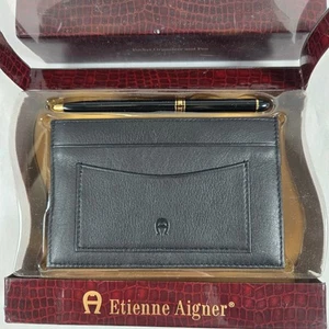 Etienne Aigner Pocket Organizer Pen Black Leather Card Holder New - Picture 1 of 4
