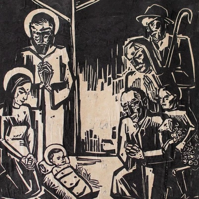 Expressionismus Holzschnitt Hilde Eck Anbetung der Hirten 1920er Jahre signiert - Bild 1 von 4