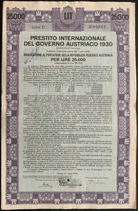 25000 LIRE 1930 - D 00,982 - PRESTITO INTERNAZIONALE DEL GOVERNO AUSTRIACO -K118 - Picture 1 of 6
