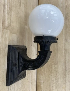 Antique Cast Iron Wall Sconce Diamond Point Glass Globe Shade - Over 5lbs. - Picture 1 of 19