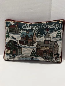 Holiday Christmas Village Tapestry 12x9 SEASONS GREETINGS ThrowPillow Home Decor - Picture 1 of 5