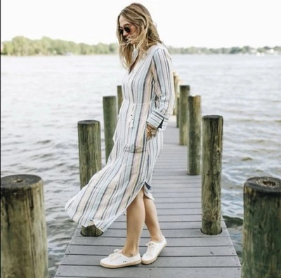 Maxi Vestido Espléndido X Gris Malin Playa Caftán Mezcla de Lino Boho Playa Talla XS Foto 1 de 4