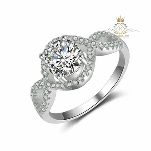 Massiver gedrehter Moissanit-Verlobungsring 14 K Weißgold 2,45 kt Rundschliff F/VVS1 - Bild 1 von 6