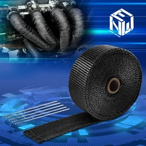 2"x30Ft Black Woven Fiberglass Fiber Exhaust Header Heat Wrap w/ 5 Steel Ties - Picture 1 of 6