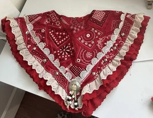 Vintage traditional denim poncho for girls. Made from denim scarves! - Picture 1 of 8