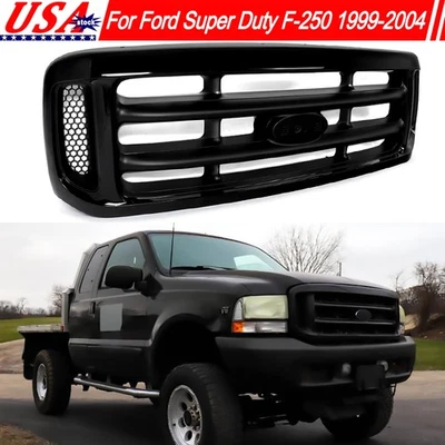 For Ford F-250 F-350 F-450 Super Duty 1999-2004 Gloss Black Front Bumper Grille - Image 1 of 4