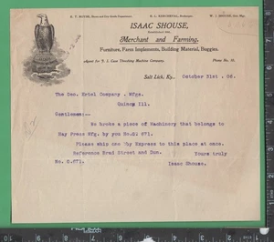 E835 Isaac Shouse Farm Implements Briefkopf Salt Lick KY George Ertel Quincy IL - Bild 1 von 2