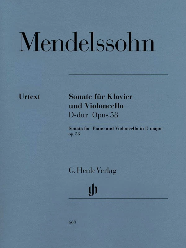 Mendelssohn Sonata for Piano & Cello D Major Op 58 Henle Urtext Sheet Music Book - Image 1 of 1