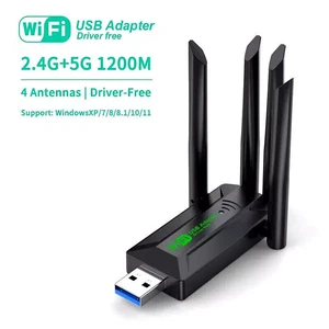 USB 3.0 WLAN Stick 1300Mbps WIFI Adapter Dual-Band Dongle 4 Antenne für PC RF - Afbeelding 1 van 6