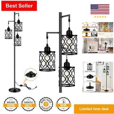 Metal Farmhouse Floor Lamp with 3 Elegant Cage Heads - Rustic Standing Tall Lamp - Image 1 of 4