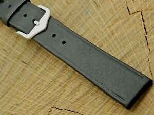NOS Black Soft Calfskin Watch Band w Silver Tone Buckle 18mm Unused Long Hirsch