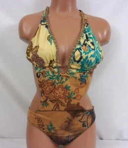 Sauvage Luxe Deep Plunge Cutout Crisscross Paisley Print Monokini Sm & Lg 1536L - Picture 1 of 3