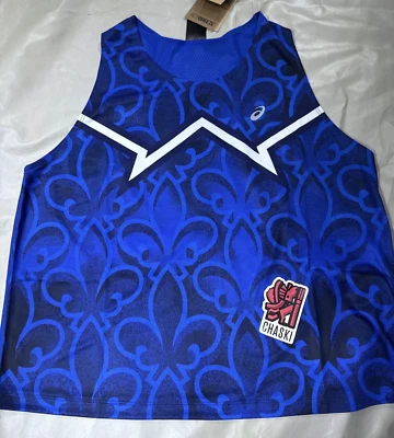 Asics Women's Large Nation's Running top singlet Usa start Blue pattern NEW - Image 1 of 4