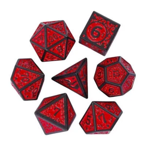Black with Red Irregular Pattern Fill: 7-Piece Acrylic Dice Set - Picture 1 of 6