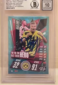 2020-21 Erling Haaland Signed Topps Match Attax #HT4 Beckett Witness Grade 10 - Picture 1 of 1