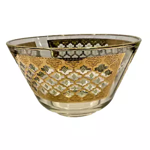 Culver VALENCIA Large 10.5" Center piece Fruit Punch Bowl 22K GOLD GREEN DIAMOND - Picture 1 of 13