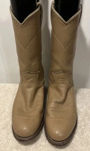 JUSTIN L3710 Beige Leather Roper Cowboy Boots Women's Size 5 B  USA - Picture 1 of 12