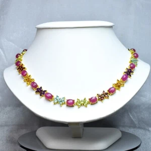 Natural Gemstone Necklace & Earring in 925 Sterling Silver (Gold Plated) - Picture 1 of 8