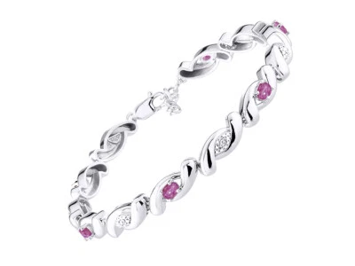 RYLOS STAR RUBY & DIAMOND TENNIS BRACELET STERLING SILVER 7-8"  - Image 1 of 4