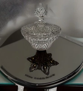 Vintage Hollywood Regency Crystal Candy Dish w/ Lid & Brass Pedestal Base - Picture 1 of 5